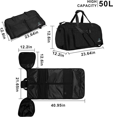 Convertible Garment Bag, Carry on Garment Duffel Bag for Travel with Double Back Strap and Detachable Shoulder 2 in 1 Hanging Suitcase Suit Bag for Men Women (Snow Black) in Saudi Arabia