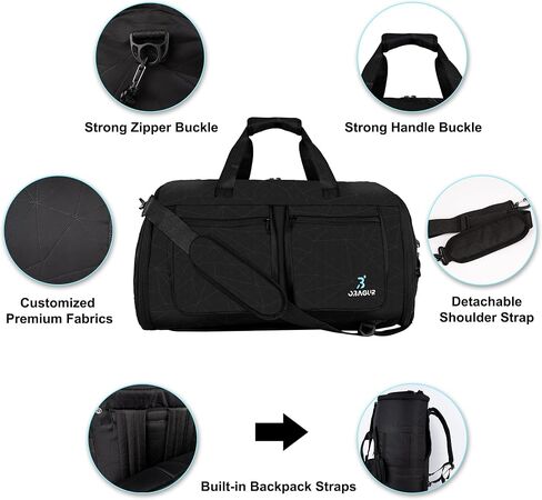 Convertible Garment Bag, Carry on Garment Duffel Bag for Travel with Double Back Strap and Detachable Shoulder 2 in 1 Hanging Suitcase Suit Bag for Men Women (Snow Black) in Saudi Arabia