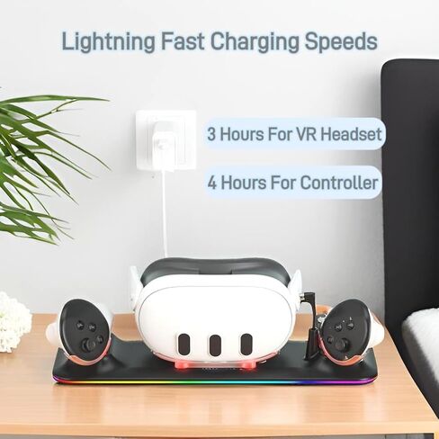 Charging Dock for Meta Quest 3, VR Magnetic Charging Station with LED Light for Oculus Quest 3 Accessories, Charger Display Stand with 2 Rechargeable Batteries, USB-C Cable, Black in Saudi Arabia