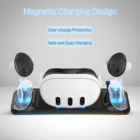 Charging Dock for Meta Quest 3, VR Magnetic Charging Station with LED Light for Oculus Quest 3 Accessories, Charger Display Stand with 2 Rechargeable Batteries, USB-C Cable, Black in Saudi Arabia