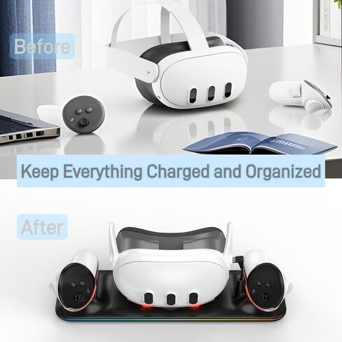 Charging Dock for Meta Quest 3, VR Magnetic Charging Station with LED Light for Oculus Quest 3 Accessories, Charger Display Stand with 2 Rechargeable Batteries, USB-C Cable, Black in Saudi Arabia