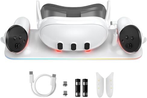 Charging Dock for Meta Quest 3, VR Magnetic Charging Station with LED Light for Oculus Quest 3 Accessories, Charger Display Stand with 2 Rechargeable Batteries, USB-C Cable, Black in Saudi Arabia