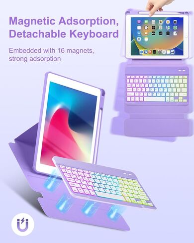Case with Keyboard for iPad 9th 8th 7th Generation 10.2 inch,7 Rainbow Backlit Detachable Wireless Keyboard Rotatable Magnetic Cover Pencil Holder for iPad Air 3rd Gen/Pro 10.5 Watermelon Red in Kuwait