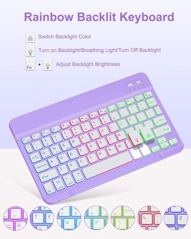 Case with Keyboard for iPad 9th 8th 7th Generation 10.2 inch,7 Rainbow Backlit Detachable Wireless Keyboard Rotatable Magnetic Cover Pencil Holder for iPad Air 3rd Gen/Pro 10.5 Watermelon Red in Kuwait