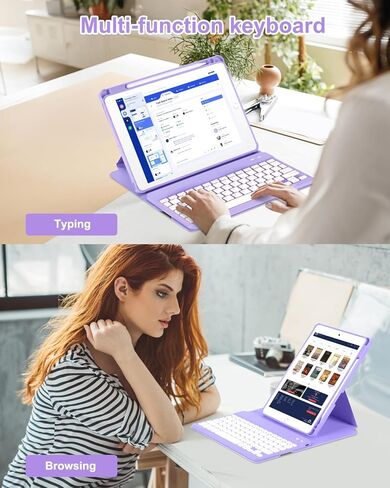 Case with Keyboard for iPad 9th 8th 7th Generation 10.2 inch,7 Rainbow Backlit Detachable Wireless Keyboard Rotatable Magnetic Cover Pencil Holder for iPad Air 3rd Gen/Pro 10.5 Watermelon Red in Kuwait