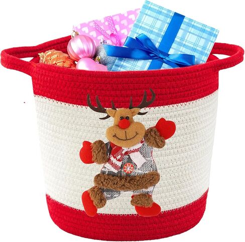 Christmas Gift Baskets Empty, Christmas Decoration Storage Basket with Handle, Baby Gift Basket for Toys, Towels, Diapers, Woven Cotton Rope Basket With Christmas Snowman, Red in Saudi Arabia