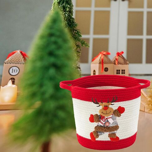 Christmas Gift Baskets Empty, Christmas Decoration Storage Basket with Handle, Baby Gift Basket for Toys, Towels, Diapers, Woven Cotton Rope Basket With Christmas Snowman, Red in Saudi Arabia