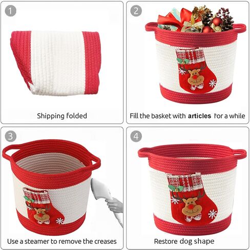 Woven Cotton Rope Basket with Christmas stocking of Reindeer, Christmas Decoration Storage Basket with Handle, Baby Christmas Gift Basket for Toys, Towels, Diapers, Red in Saudi Arabia