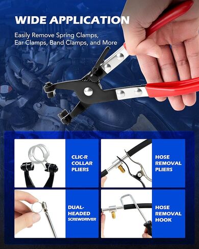 Orion Motor Tech 9pc Hose Clamp Pliers, Hose Clamp Remover Kit with Flexible Wire Long Reach Hose Clamp Clic R Type Swivel Jaw and Flat Band Pliers for Coolant Radiator Heater and Water Hose in Kuwait