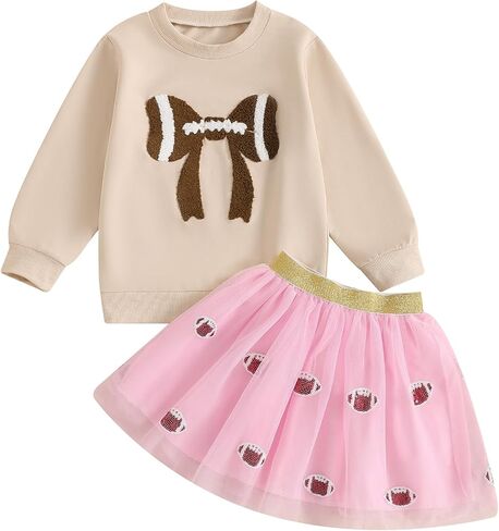 Toddler Baby Girl Football Outfits Game Day Embroidery Long Sleeve Sweatshirt Sequin Tutu Skirts 2Pcs Fall Clothes in Saudi Arabia