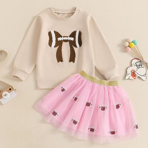 Toddler Baby Girl Football Outfits Game Day Embroidery Long Sleeve Sweatshirt Sequin Tutu Skirts 2Pcs Fall Clothes in Saudi Arabia