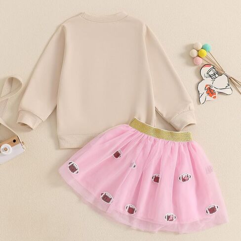 Toddler Baby Girl Football Outfits Game Day Embroidery Long Sleeve Sweatshirt Sequin Tutu Skirts 2Pcs Fall Clothes in Saudi Arabia