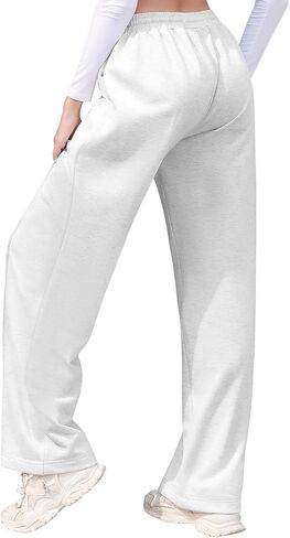 بنطال رياضي بأرجل واسعة للنساء برباط وخصر مطاطي للركض مع جيوب in Kuwait