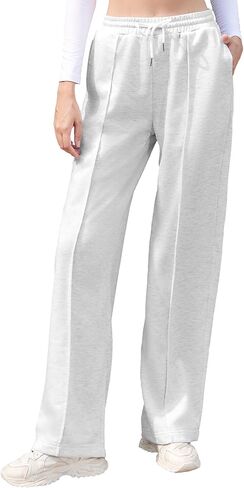 بنطال رياضي بأرجل واسعة للنساء برباط وخصر مطاطي للركض مع جيوب in Kuwait