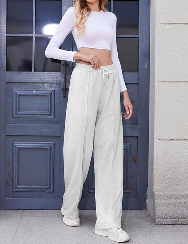 بنطال رياضي بأرجل واسعة للنساء برباط وخصر مطاطي للركض مع جيوب in Kuwait