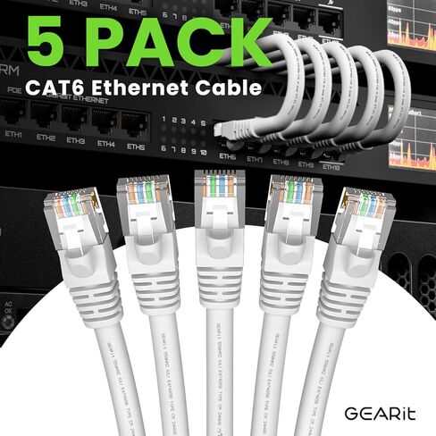 GearIT RJ45 Cat 6 Ethernet Patch Cable for TV, Modem, PC Gaming, 10Gbps, Gold-Plated Connectors, Snagless, Network Cable, Internet Cable, 14 Feet, White in Saudi Arabia