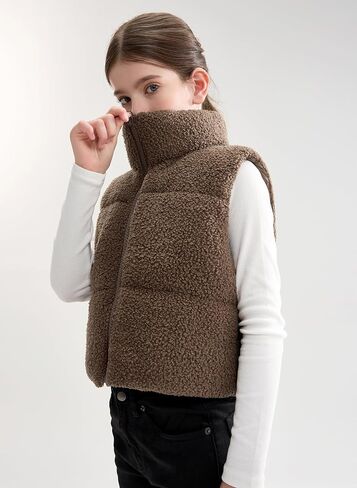 SOLOCOTE Girls’ Winter Reversible Vest Puffy Hooded Sherpa Lining Waistcoat Thick Sleeveless Jacket for Kids in Saudi Arabia