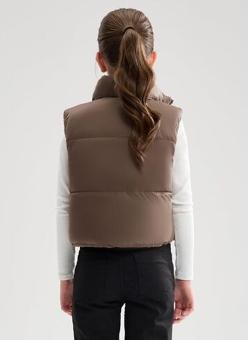 SOLOCOTE Girls’ Winter Reversible Vest Puffy Hooded Sherpa Lining Waistcoat Thick Sleeveless Jacket for Kids in Saudi Arabia