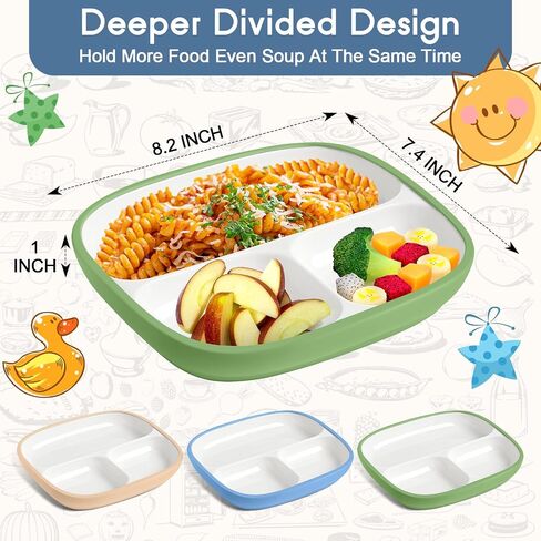 Domensi 3 Set Kids Porcelain Plates with Silicone Sleeves 8.2 inch Divided Porcelain Plate Toddler Suction Plates White Porcelain Dishes for Baby Hassle-Free Eating Microwave Dishwasher Safe(Bright) in Saudi Arabia