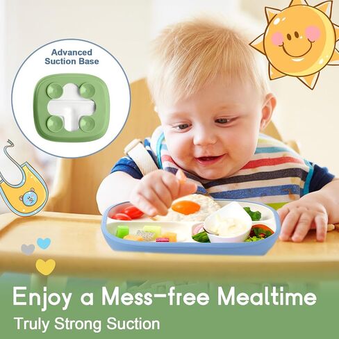 Domensi 3 Set Kids Porcelain Plates with Silicone Sleeves 8.2 inch Divided Porcelain Plate Toddler Suction Plates White Porcelain Dishes for Baby Hassle-Free Eating Microwave Dishwasher Safe(Bright) in Saudi Arabia