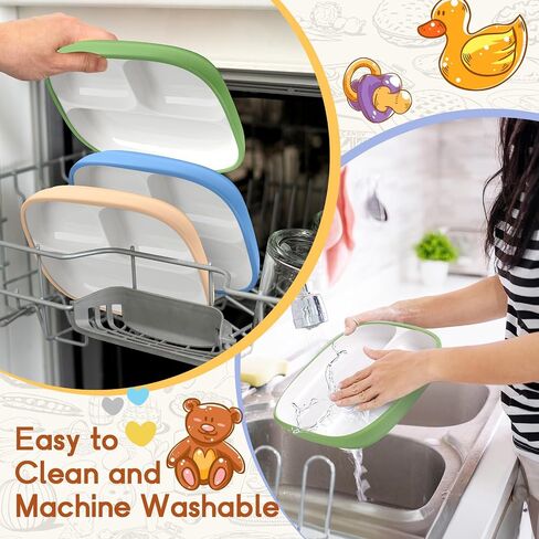 Domensi 3 Set Kids Porcelain Plates with Silicone Sleeves 8.2 inch Divided Porcelain Plate Toddler Suction Plates White Porcelain Dishes for Baby Hassle-Free Eating Microwave Dishwasher Safe(Bright) in Saudi Arabia