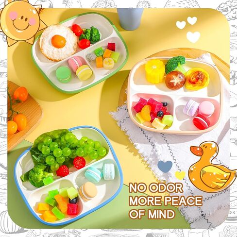 Domensi 3 Set Kids Porcelain Plates with Silicone Sleeves 8.2 inch Divided Porcelain Plate Toddler Suction Plates White Porcelain Dishes for Baby Hassle-Free Eating Microwave Dishwasher Safe(Bright) in Saudi Arabia