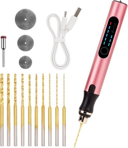 3-Speed Cordless Mini Drill Pen with 10 Small Drill Bits, Rechargeable Electric Hand Drill, Resin Drill Set for Jewelry Making Plastic Wood Keychains DIY (Rose Gold) in Kuwait