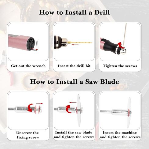 3-Speed Cordless Mini Drill Pen with 10 Small Drill Bits, Rechargeable Electric Hand Drill, Resin Drill Set for Jewelry Making Plastic Wood Keychains DIY (Rose Gold) in Kuwait