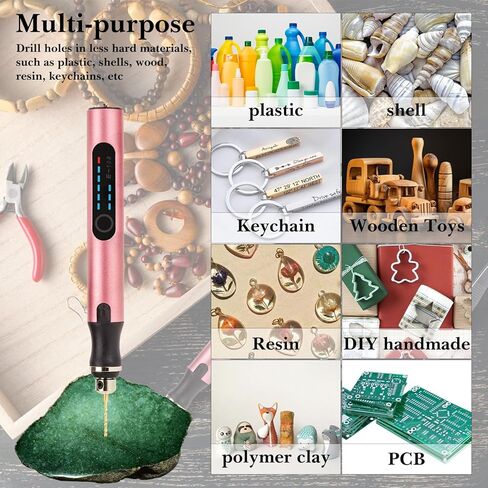 3-Speed Cordless Mini Drill Pen with 10 Small Drill Bits, Rechargeable Electric Hand Drill, Resin Drill Set for Jewelry Making Plastic Wood Keychains DIY (Rose Gold) in Kuwait