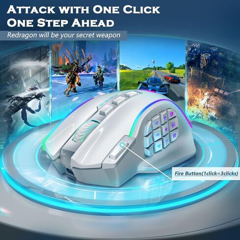 ماوس ألعاب Redragon اللاسلكي، ماوس ألعاب MMO يصل إلى 16000 نقطة لكل بوصة، 19 زرًا ماكرو قابل للبرمجة، ماوس ألعاب RGB قابل لإعادة الشحن مع 12 زرًا جانبيًا، 70 ساعة للكمبيوتر المحمول MOBA FPS، M901P-KS in Kuwait
