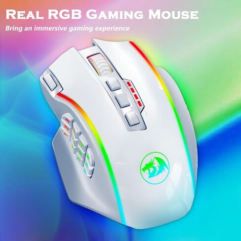ماوس ألعاب Redragon اللاسلكي، ماوس ألعاب MMO يصل إلى 16000 نقطة لكل بوصة، 19 زرًا ماكرو قابل للبرمجة، ماوس ألعاب RGB قابل لإعادة الشحن مع 12 زرًا جانبيًا، 70 ساعة للكمبيوتر المحمول MOBA FPS، M901P-KS in Kuwait