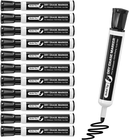 MaxGear Dry Erase Markers Bulk, 12 Count Black Dry Erase Markers Set, Whiteboard Markers Chisel Tip, Dry Erase Board Marker, Black White Board Marker Set for School Office, Chisel Tip, Black, 12 Pack in Saudi Arabia