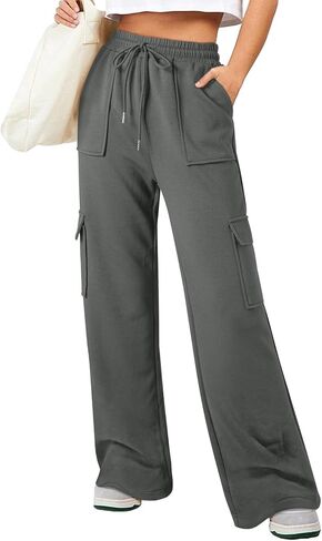 Aleumdr Women's Cargo Sweatpants High Waisted Wide Leg Pants Athletic Casual Baggy Sweat Pants with Pockets in Saudi Arabia