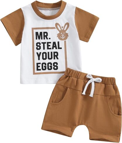 Kayotuas Baby Boy Summer Clothes MR STEAL YOUR SNACKS Shirt Top and Shorts Set Cute Toddler Casual Outfits 3 6 9 12 18M 2T 3T in Kuwait