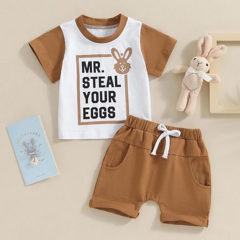 Kayotuas Baby Boy Summer Clothes MR STEAL YOUR SNACKS Shirt Top and Shorts Set Cute Toddler Casual Outfits 3 6 9 12 18M 2T 3T in Kuwait