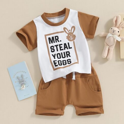 Kayotuas Baby Boy Summer Clothes MR STEAL YOUR SNACKS Shirt Top and Shorts Set Cute Toddler Casual Outfits 3 6 9 12 18M 2T 3T in Kuwait