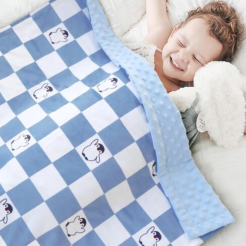 Baby Blanket for Boys Soft Lightweight Minky Blanket with Double Layer Dotted Backing, Checkered Blanket with Cute Penguin Designfor Infant Toddler Nursery Blue 30 x 40 Inch in Saudi Arabia