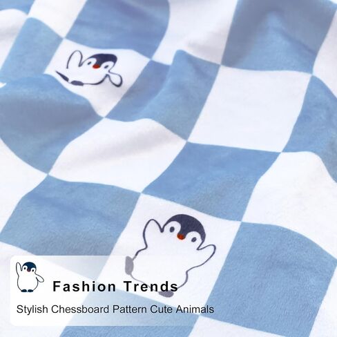 Baby Blanket for Boys Soft Lightweight Minky Blanket with Double Layer Dotted Backing, Checkered Blanket with Cute Penguin Designfor Infant Toddler Nursery Blue 30 x 40 Inch in Saudi Arabia