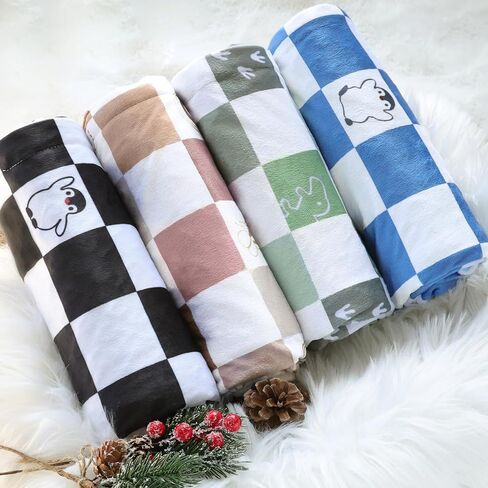 Baby Blanket for Boys Soft Lightweight Minky Blanket with Double Layer Dotted Backing, Checkered Blanket with Cute Penguin Designfor Infant Toddler Nursery Blue 30 x 40 Inch in Saudi Arabia
