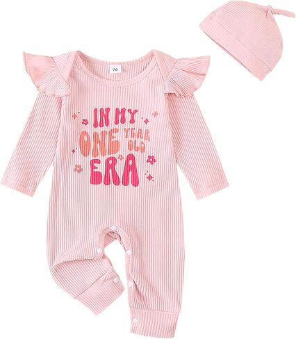 SAYOO First Birthday Outfit Baby Girl Ribbed Ruffle in My One Year Old Era Romper Jumpsuit Birthday Girl 1 Year Old gift in Saudi Arabia