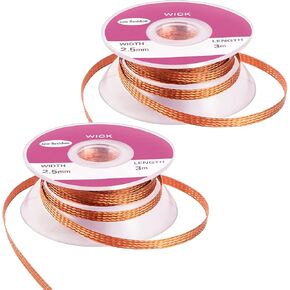 2 Pack 19.6Ft Solder Wick, No-Clean Solder Braided Wick Desoldering Wick For Solder Removal Tool, 0.1 Inch Width 3m Length for Each