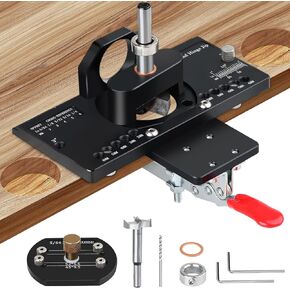 35mm Concealed Hinge Jig, Cabinet Hardware Jig with Quick Clamp and Dust Collection Adapter, Aluminum Alloy Hinge Hole Drilling Jig, Woodworking Tool for Door Cabinets Hinges Mounting