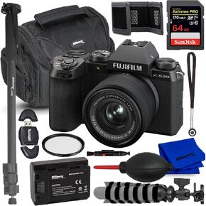 كاميرا SSE FUJIFILM X-S20 بدون مرآة مع عدسة 15-45 ملم (أسود) - تتضمن الحزمة: بطاقة ذاكرة SDXC سعة 64 جيجابايت، بطارية بديلة، حقيبة أدوات، مونوبود، مقبض 8 بوصة وأكثر من ذلك بكثير (حزمة 12 قطعة)