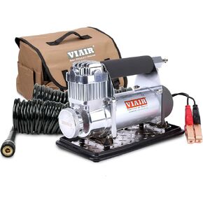 VIAIR 400P-RV EF Enhanced Flow - 40144 12V Tire Inflator Portable Air Compressor with RV Inflation Gun, 90 Degree Chuck | 33% Duty Cycle @ 100 PSI, Max Pressure 150 PSI (SAE, Alligator Clips)