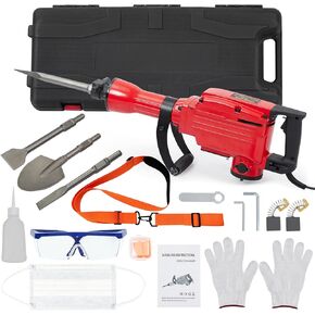 2200W Jack Hammer Electric 1400 BPM Demolition Jack Hammer Tool Kit, 4pcs Chisels Bit Set W/Case, Noise-Canceling Earplug, Shoulder Strap
