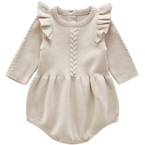 Baby Crewneck Sweatshirt Bubble Romper Dress Long Sleeve 6-9 Months Toddler Girl Clothes Fall Heart Print Cardigan Bowknot Pullover Sweater Valentines Day Outfit for Kids Gifts Apricot 6-12 Months