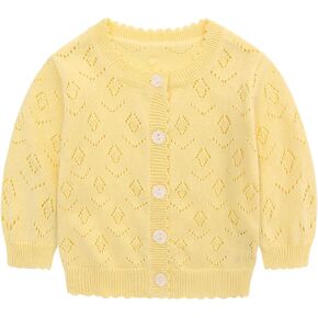 famuka 0-24 Months Baby Girl Cardigan Coat Thin Solid Knit Sweater