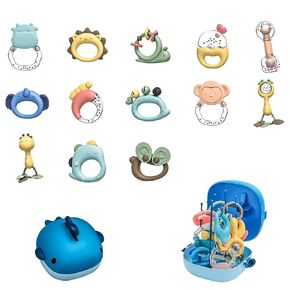 13 pcs Silicone Baby Soother - Baby Teething Toys, Teether Rattle Toys for Baby – Baby Essentials with Storage Box and Dryer for Babies 0-3-6-12, Shower Gifts for Newborn Boys Girls, 0 Months+