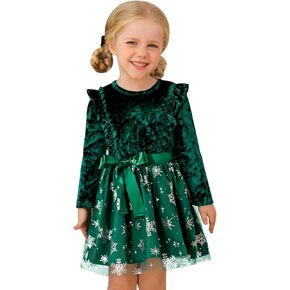Girls Christmas Velvet Ruffle Long Sleeve Dress 6Months-6Years