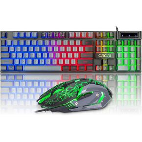CHONCHOW لوحة مفاتيح وماوس للألعاب كومبو RGB LED بإضاءة خلفية USB لوحة مفاتيح سلكية 3200 ديسيبل متوحد الخواص إحساس ميكانيكي متوافق مع أجهزة الكمبيوتر المحمول Xbox one ps5 Windows (رمادي-أسود)